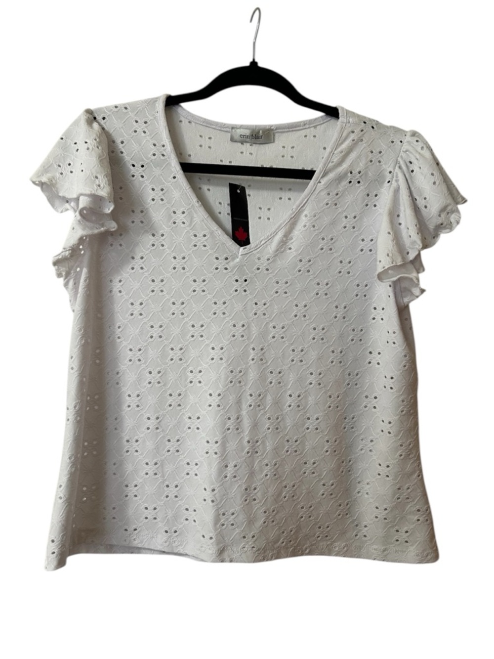 💐 Erin Blair White Eyelet V-Neck Top with Ruffle Sleeves size M